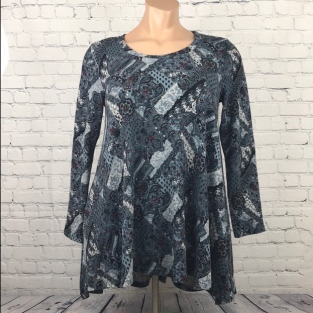 HELEN’S HEART Flowy Blue Hi Low Tunic Top …